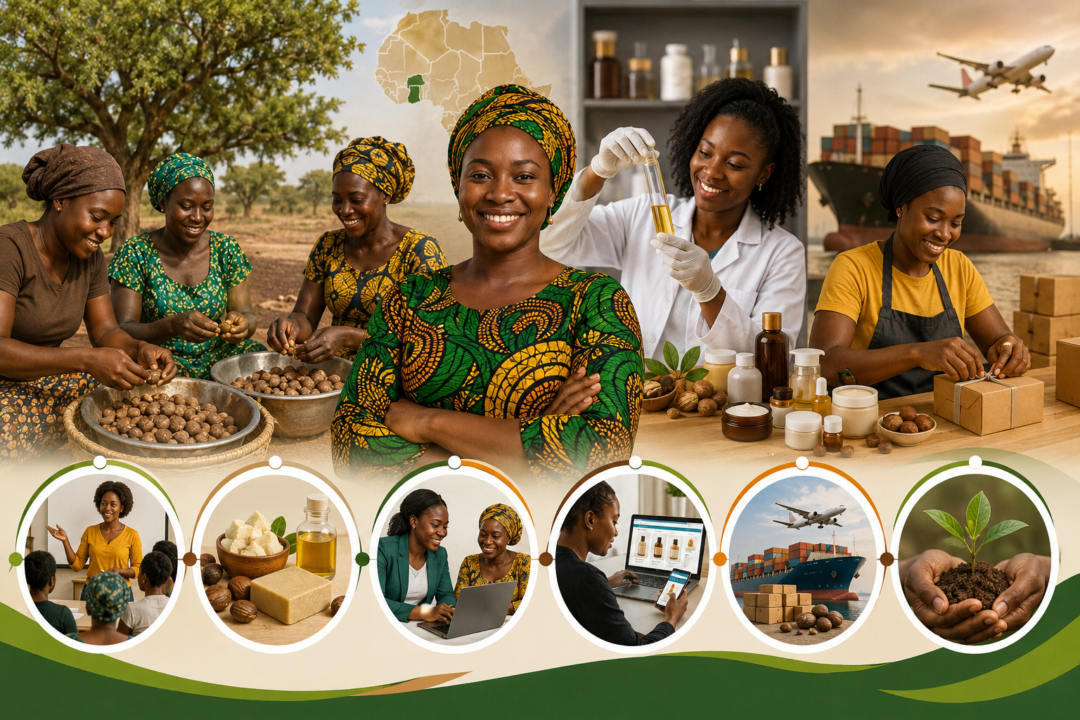 Women and youth entrepreneurs in the SHEAPRENEUR GHANA programme developing shea-based enterprises